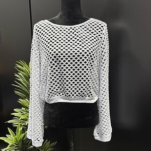 Kiwi and Punch Miami,Open crochet,crop, scoopneck,bell sleeve,coverup,top,summer